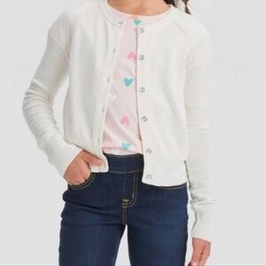 *Cat & Jack Girls Rhinestone Button Lightweight Cardigan Sweater Off White Large